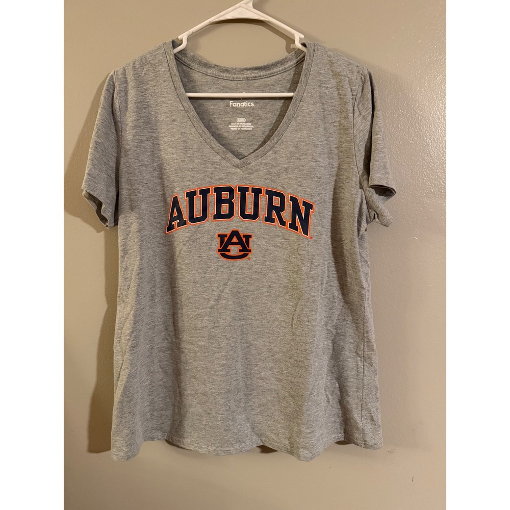 Fanatics Auburn Tigers V Neck T Shirt Women's Gray Short Sleeve Tee Top L
